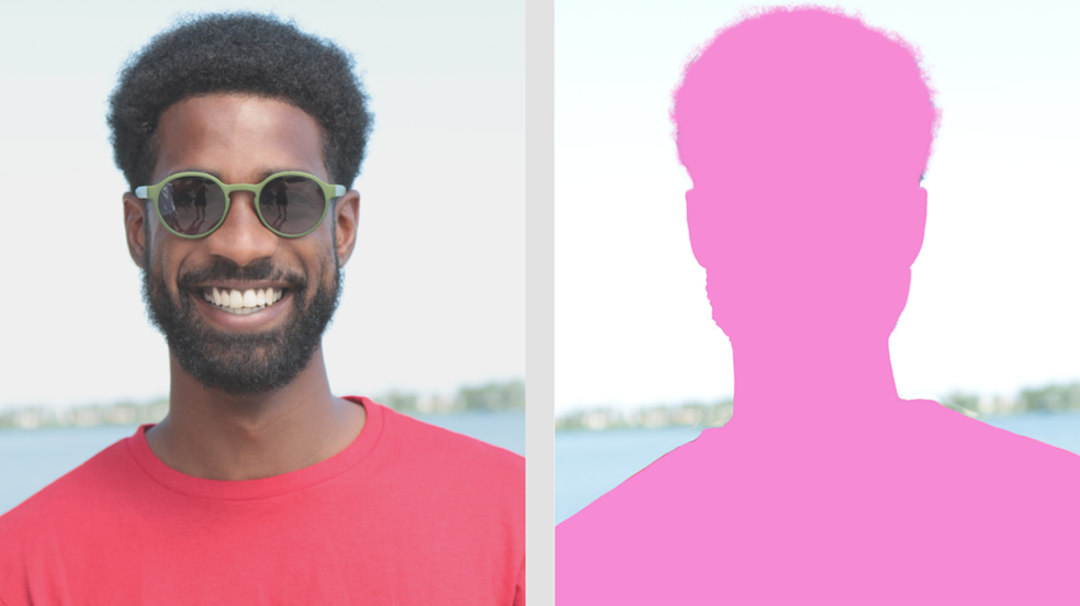 Side by side image of a person and the same image with person sliced out.